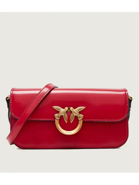 Pinko De piele geantă pe umăr Love Box Horizontal roșu