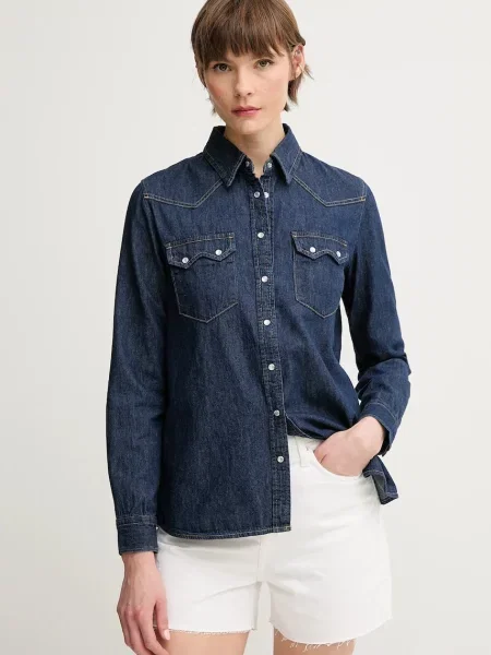 United Colors of Benetton camasa jeans femei cu guler clasic regular