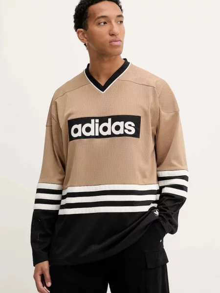 Tricou mânecă lungă Adidas Originals din jerseu bej