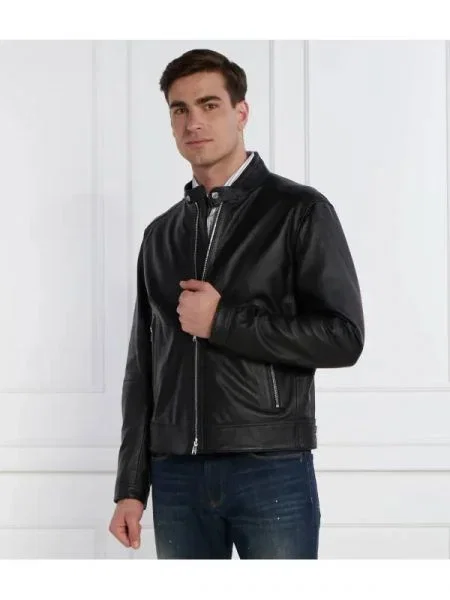 BOSS BLACK De piele geacă negru