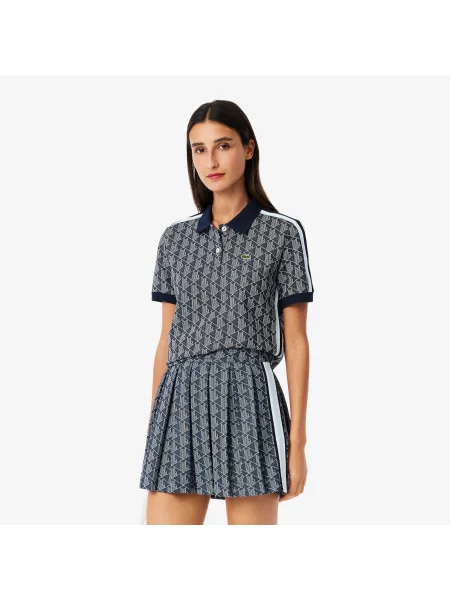 Lacoste Koszulka Polo Slim Fit Z Żakardowym Monogramem granatowa