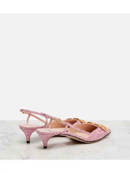 Pantofi cu toc Valentino Garavani din jacard slingback roz