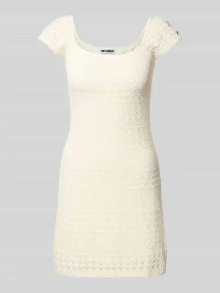 Sukienka mini z prążkowanym kwadratowym dekoltem Review biała