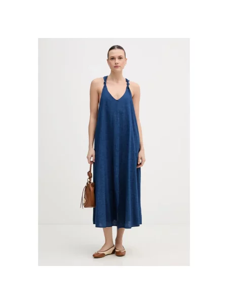 Sukienka maxi Dkny z dekoltem w serek niebieska