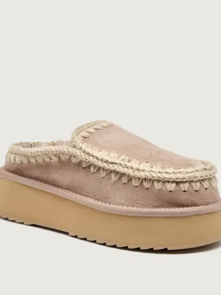 MOU Mules încălțăminte Clog Eskimo Platform | piele întoarsă roz