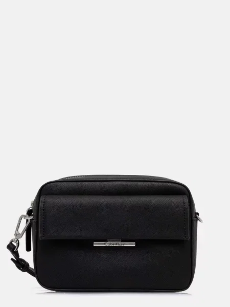 Lniana torebka crossbody Calvin Klein czarna