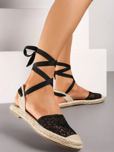 Sandale Împletite în Jurul Gleznei în Stil Espadrile Effirie negre