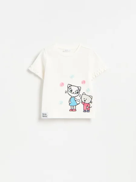 Reserved T-shirt z nadrukiem Kicia Kocia złamana biel