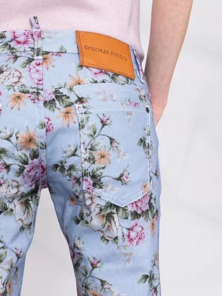 Květinové skinny kalhoty Dsquared2 s potiskem modré