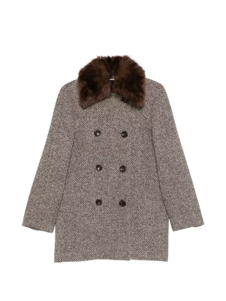 Gulerat palton de blană Liu Jo cu model herringbone cu blană maro