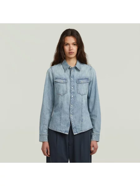 Koszula jeansowa o kroju slim fit z na piersi G-star Raw niebieska