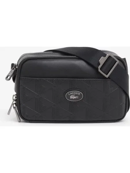 Torba na ramię Lacoste Vertical Leather Monogram czarny