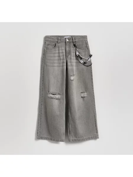 Reserved Super wide leg džíny s řetízkem světle šedá