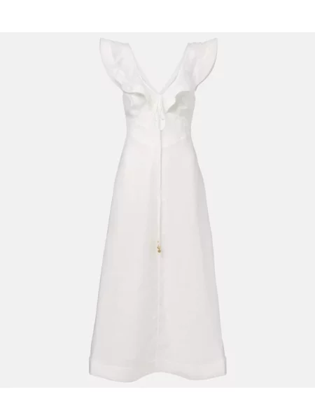 Rochie midi Zimmermann de in cu volane până la genunchi alb