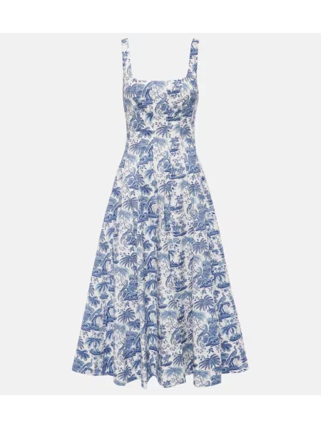 Rochie midi Staud cu imagine până la genunchi din poplin albastru