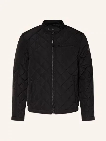 Kurtka pikowana z zapinanymi na błyskawiczny i detalem z logo Replay czarna