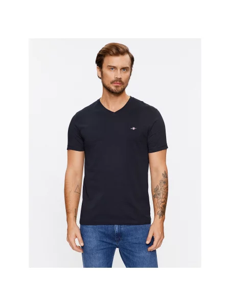 Gant Marškinėliai Shield Slim Fit juoda