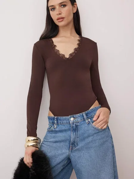 Trendyol Tricou body ciocolatiu