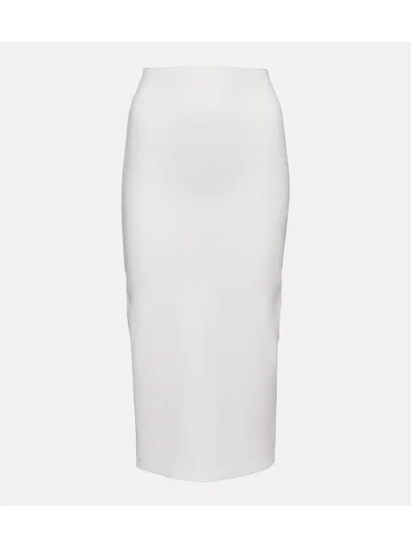 Fustă midi Victoria Beckham cu talie înaltă tricotate până la genunchi alb