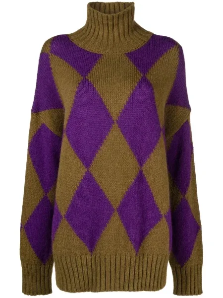 Pulover La Doublej tricotate cu model argyle verde