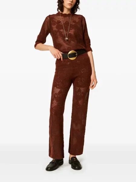 Pantaloni Twinset din lână alpaca maro