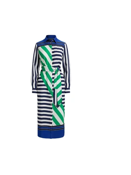 Sukienka koszulowa Ralph Lauren w paski z krepy zielona