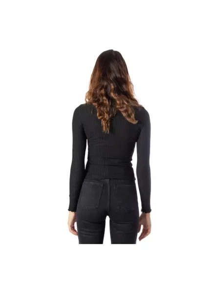 Bluzka z długim rękawem z prążkowaną fakturą model ‘Emma’ Only czarna