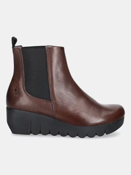 Шкіряні черевики Fly London на танкетці коричневий