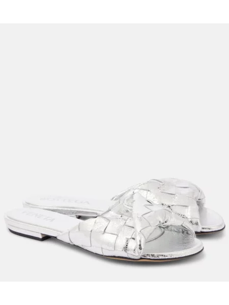 Papuci tip mules Bottega Veneta din piele argintiu