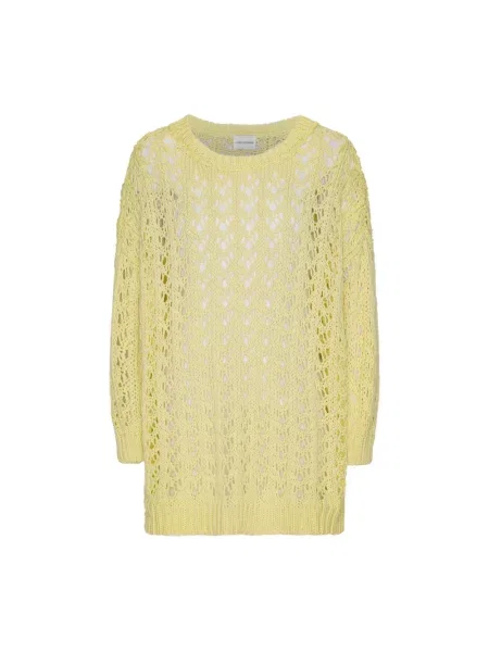 Dzianinowy sweter American Dreams ażurowy żółty