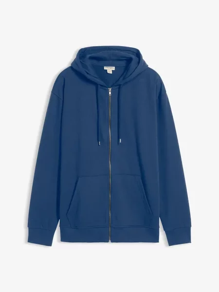 Bluza rozpinana z kapturem luźny krój niebieska