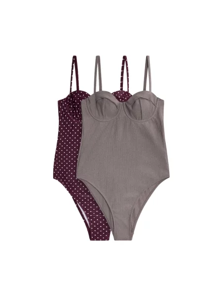 The Set Costum de baie întreg maro ruginiu / gri alb