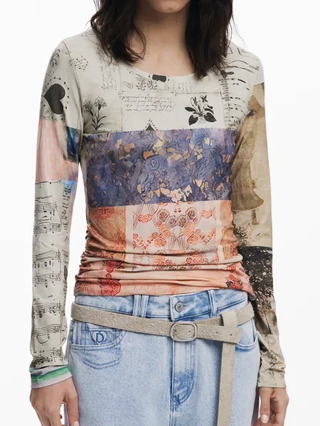 Wielobarwność bluzka Desigual beżowa