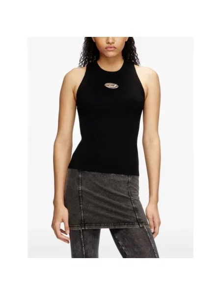 Top Diesel z dekoltem w serek na ramiączkach żakardowy czarny