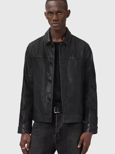 AllSaints geacă de piele NATES de tranziție negru