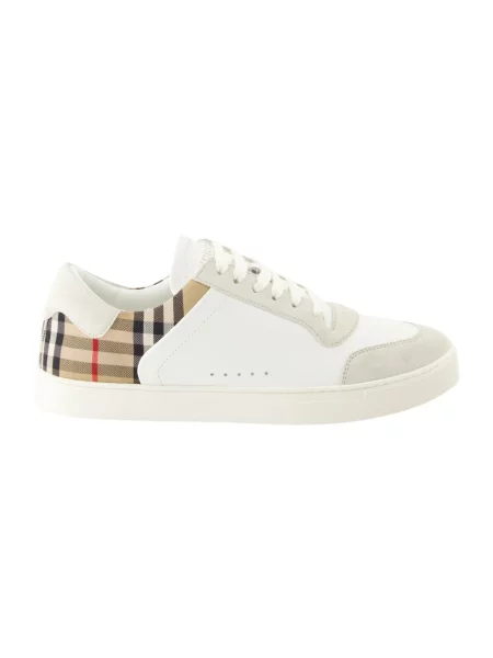 Sneakersy Burberry skórzane w kratę retro białe