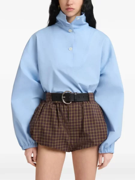 Bluză Marni cu guler înalt din poplin albastru