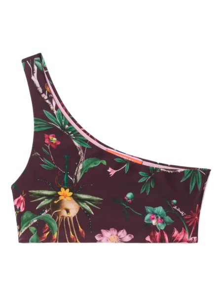 Bikini La Doublej cu model floral cu imagine cu un umăr gol violet
