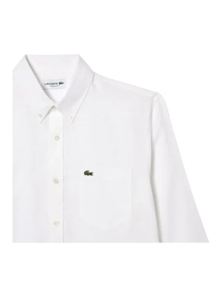 Lniana koszula Lacoste casual z długim rękawem biała