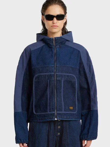 Джинсова куртка G-star Raw з капюшоном синя