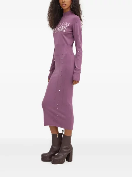 Sukienka jeansowa Versace Jeans Couture do kolan garniturowa fioletowa