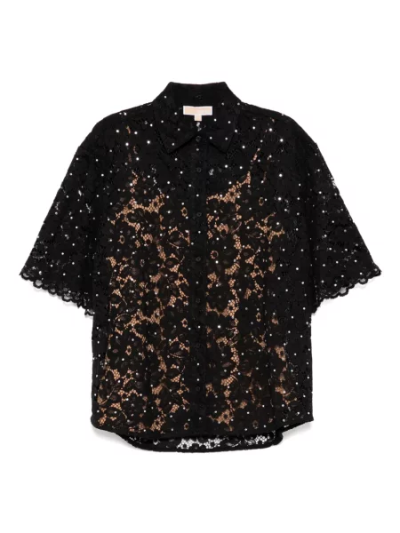 Cămașă Michael Kors cu model floral din dantelă negru