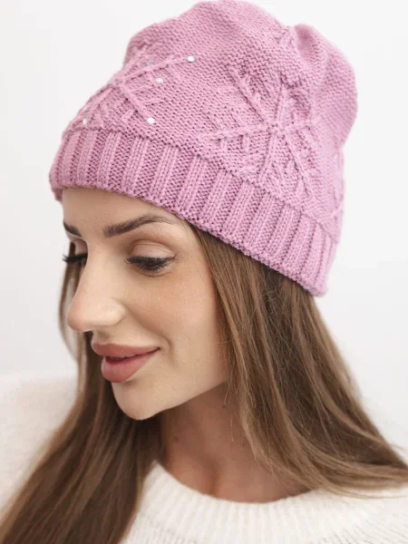 Вълнена шапка Kesi мъниста розово