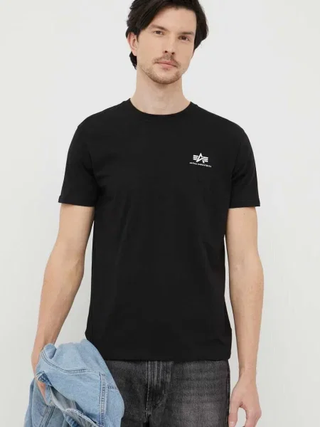 Тениска Alpha Industries Basic T Small Logo черно с принт