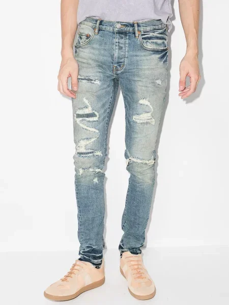 Retro skinny skinny džíny Purple Brand s oděrkami modré