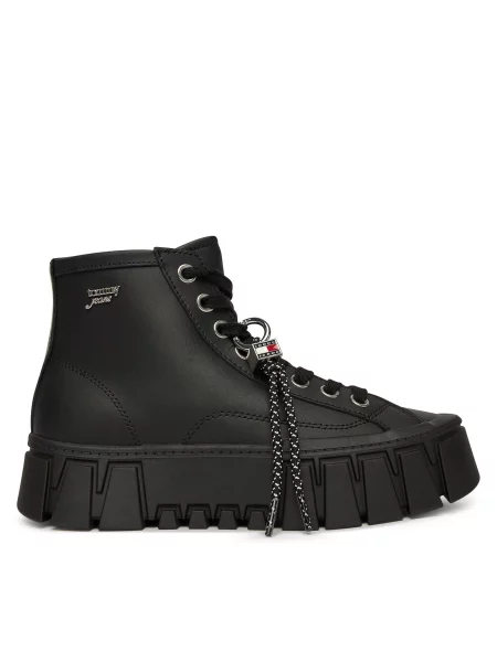 Dámske topánky Tommy Jeans Platform Sneaker Leather Mc black čierna