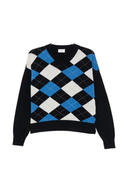 Pulover Marella cu decolteu în V cu model argyle albastru