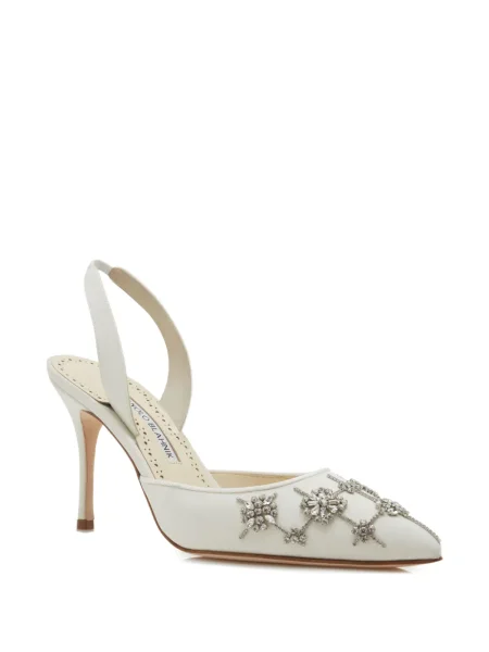 Pantofi cu toc Manolo Blahnik slingback alb