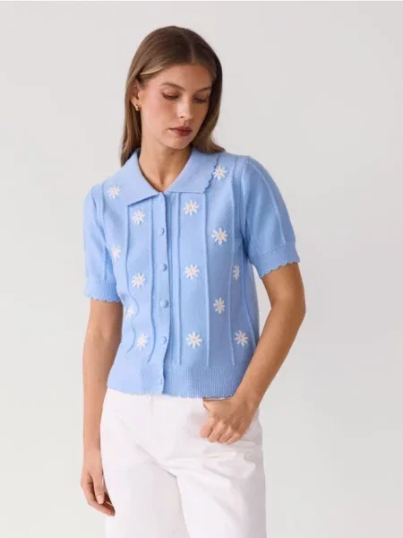 Reserved Cardigan cu guler albastru-deschis albastru