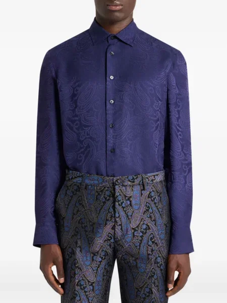 Cămașă Etro cu model paisley din jacard albastru